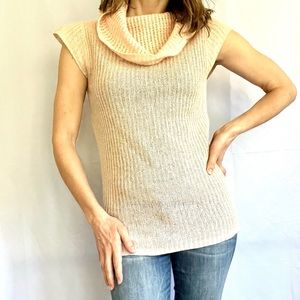 Anthropologie peachy pink wool knit cowel neck cap sweater tunic tank size XS